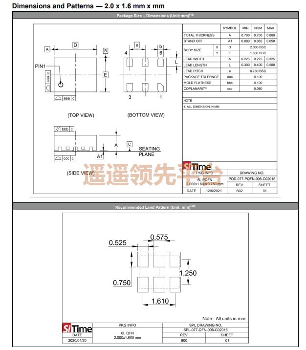 SiT9501AC-01P2-3310-156.250000D,SITIME石英晶振,SiT9501贴片晶振