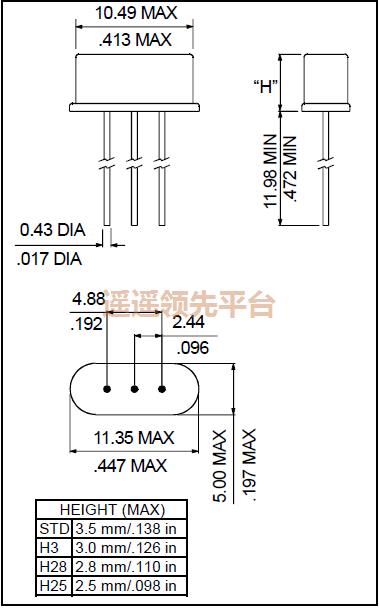 AS-10.000-20-F-3PIN-TR,RUBYQUARTZ无源晶振,AS插件晶振
