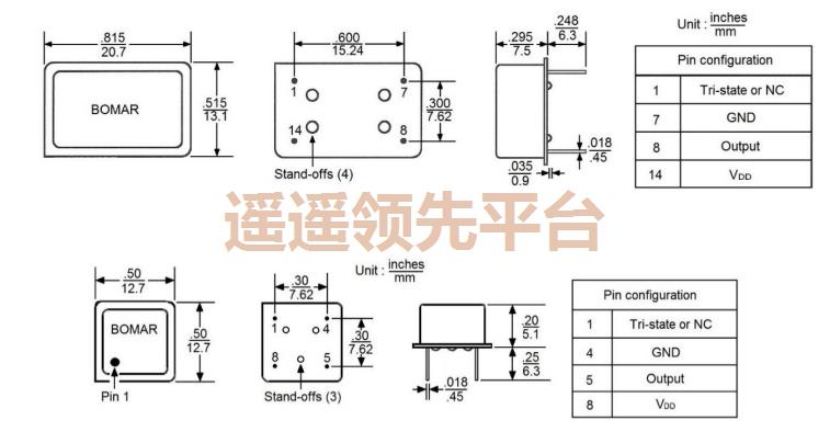 B1525-BAMFT-20.000000,bomar博尔马晶振,B1525有源插件晶振