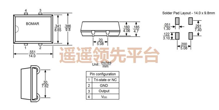 B1450-AAPST-20.000000,bomar贴片晶振,B1450欧美有源振荡器