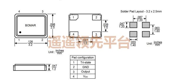 B1350-AEBS3T-32.768kHz,bomar时钟振荡器,B1350有源音叉晶振