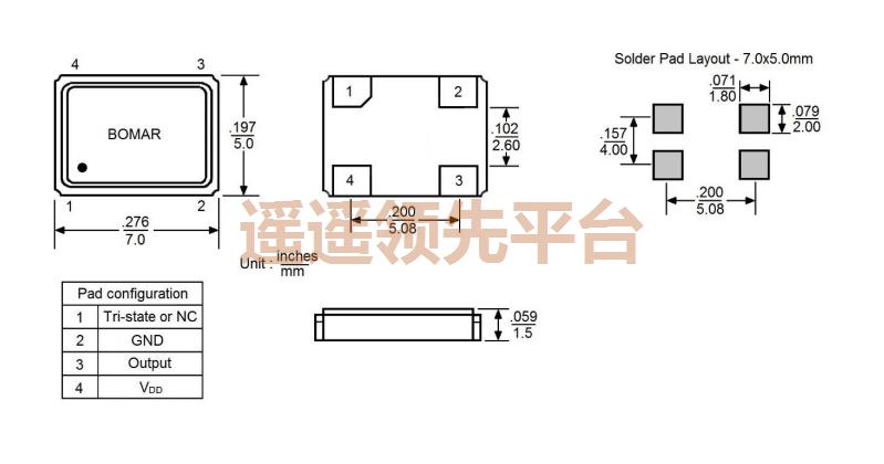B1325-AACS3T-10.000000,bomar晶振,B1325欧美进口晶振