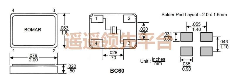 BC60EFD108-20.000000,bomar无源贴片晶振,BC60无源谐振器